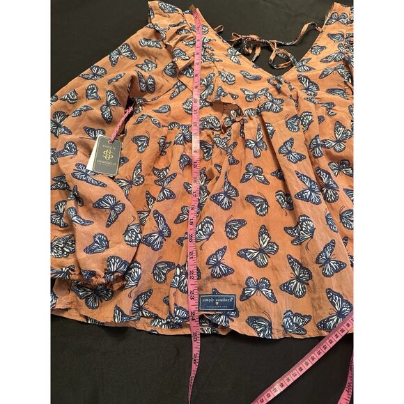 Simply Southern Collection Butterfly Womens Top Sz XXL Boho Lined Tie Back NWT - Picture 6 of 7